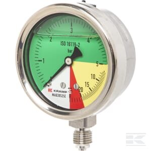 Manometras Ø63 mm 0-5-20-25, 1/4" BSP, apatinė jungtis MA630525E