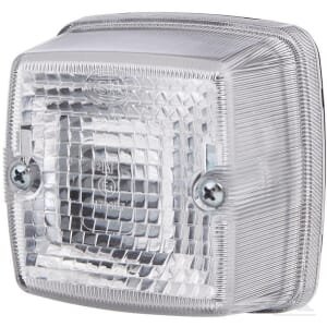 Gabaritinis žibintas 5W, kvadratinis, 12/24V, skaidrus/baltas, tvirtinamas varžtais, 84x51x84 mm, mentelės kontaktas, Hella 2PF003014071