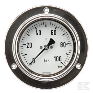 Manometras Ø100, 0–100 bar, 1/2", montuojamas į panelę MA100100P08SSGF