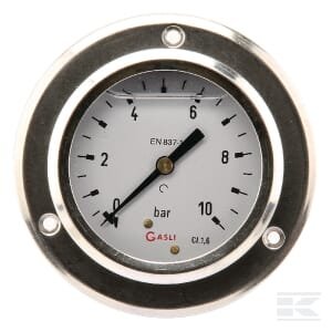 Manometras Ø63, 0–10 bar, 1/4", montuojamas į panelę MA6310P04SS