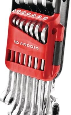 467B.JP12 Deep-offset ring spanner with ratchet 12 pieces 467B.JP12 gilios išlinkimo formos terkšliniai veržliarakčiai, 12 dalių rinkinys 467BJP12PB