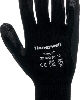 Darbo pirštinės Honeywell Polytril™, juodos, poliamido ir medvilnės, 25,5 cm, dydis 10/XL, 223223310