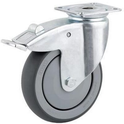 Sukiojamas ratukas, guminis ratas: Ø 75x25mm, su stabdžiu, plokštelės tvirtinimas: 60x60mm apkrova: 75kg, Tente – 2477PJP075P40