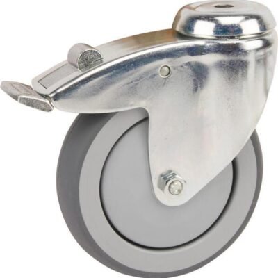 Sukiojamas ratukas, guminis ratas: Ø 75x25mm, su stabdžiu, viena varžto skylė, apkrova: 75kg, Tente – 2477PJP075P3011