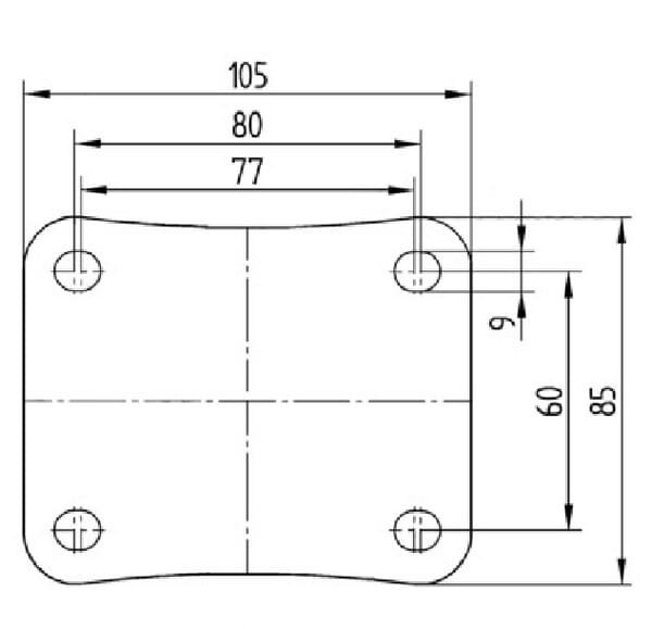 Pasukamas ratukas, Tente, guminis ratas, Ø 125x37 mm, plokštė 105x85mm, apkrova 100 kg – 3470DVJ125P62 - Image 3
