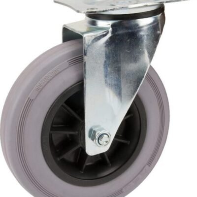 Pasukamas ratukas, Tente, guminis ratas, Ø 200x50 mm, plokštė 137x105mm, apkrova 205 kg – 3470PIR200P63