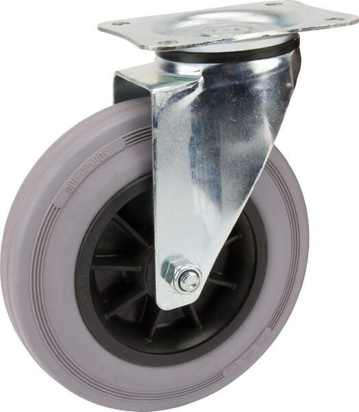 Pasukamas ratukas, Tente, guminis ratas, Ø 200x50 mm, plokštė 137x105mm, apkrova 205 kg – 3470PIR200P63