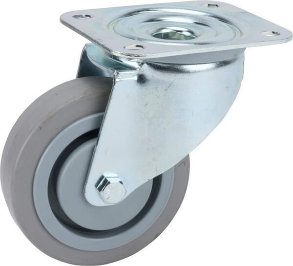 Pasukamas ratukas, Tente, guminis ratas, Ø 100x34 mm, plokštė 105x85mm, apkrova 160 kg – 3470UFP100P62