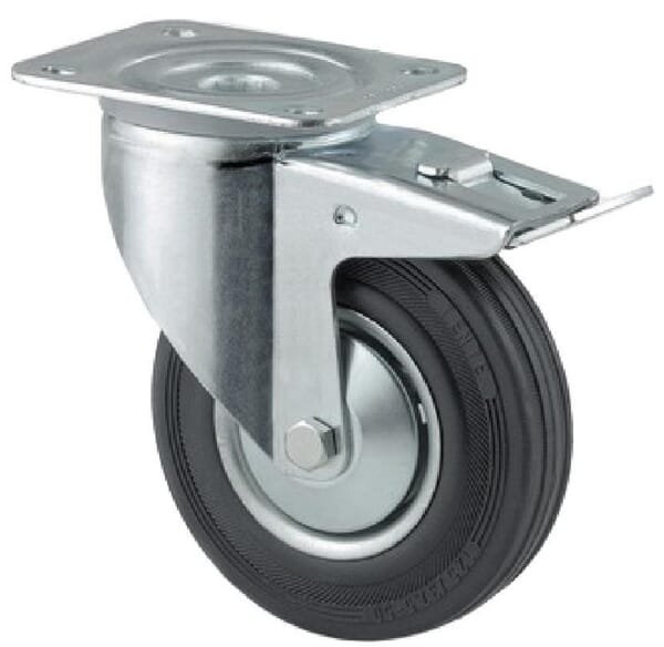 Pasukamas ratukas, Tente, guminis ratas, Ø 125x37 mm, plokštė 105x85mm, apkrova 100 kg – 3477DVJ125P62