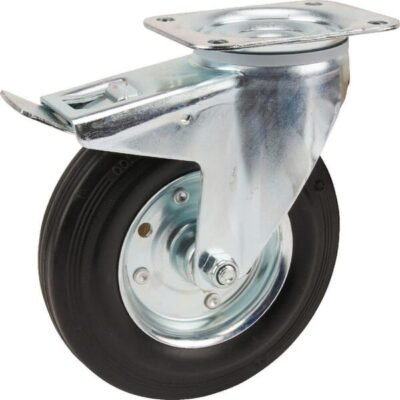 Pasukamas ratukas, Tente, guminis ratas, Ø 200x50 mm, plokštė 137x105mm, apkrova 205 kg – 3477DVR200P63
