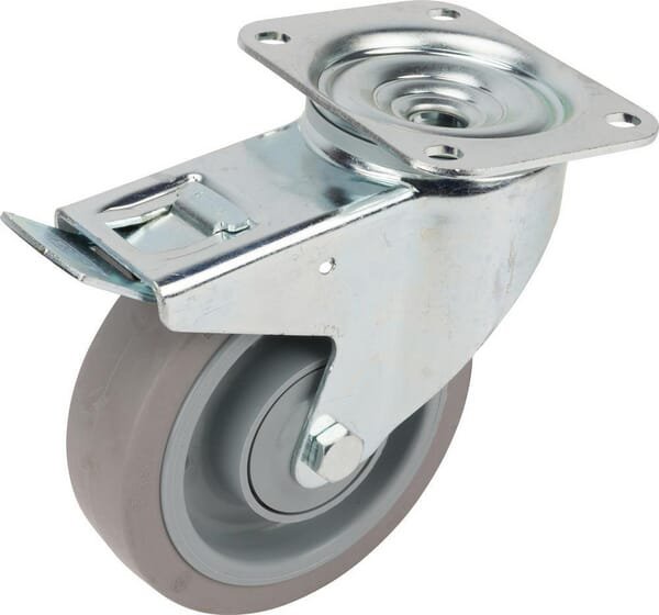 Pasukamas ratukas, Tente, guminis ratas, Ø 160x46 mm, plokštė 137x105mm, apkrova 300kg – 3477UFP160P63