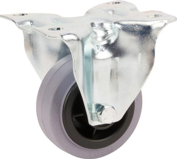 Fiksuotas ratukas, Tente, guminis ratas, Ø 80x35 mm, plokštė 103x85mm, apkrova 70 kg – 3478PIR080P62