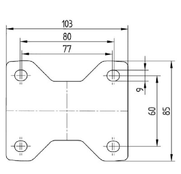 Fiksuotas ratukas, Tente, guminis ratas, Ø 80x35 mm, plokštė 103x85mm, apkrova 70 kg – 3478PIR080P62 - Image 2