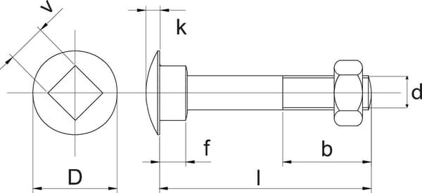 Vežiminis varžtas su veržle DIN603 M8x130, plienas, cinkuotas, 4.6 Kramp 6038130 - Image 2