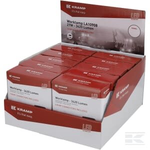 Darbinė lempa LED, 27W, 3420lm, kvadratinė, balta, 96.5x48.5x124.5mm, Deutsch 2-pin, flood, Kramp (dėžė po 10 vnt.) LA10908BOX