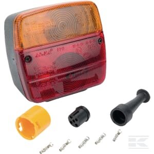 Galinė lempa RH, kvadratinė, 12V, raudona/geltona, tvirtinama varžtais, 108x103x103mm, bajonetas, Ajba LA18004
