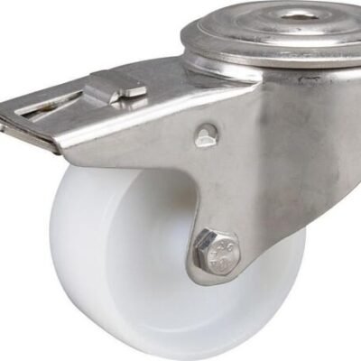 Pasukamas ratukas su stabdžiu, poliamidinis, 80x34 mm, nerūdijantis plienas, vieno varžto tvirtinimas, apkrova 150 kg, Tente – 8477UOO080P3013