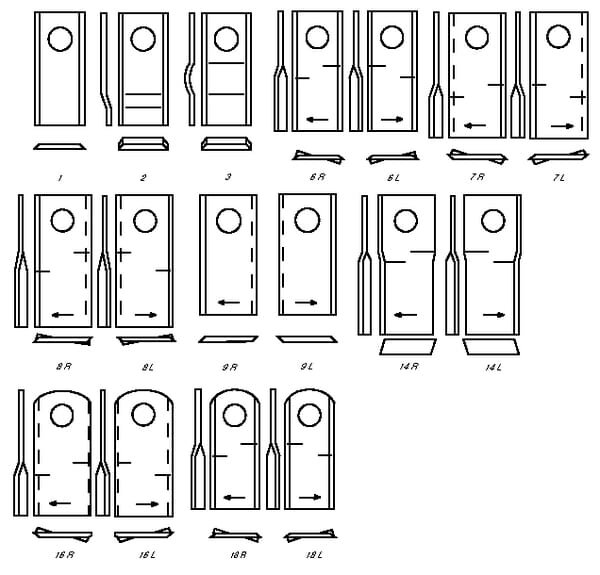 Kairysis šienapjovės peilis (LH), 105 × 48 × 4 mm, ovali skylė 23,0 × 20,5 mm, tinka Taarup, 25 vnt. pakuotė, KT5514100001 - Image 3