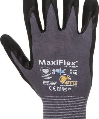 Darbo pirštinės ATG MaxiFlex Ultimate AD-APT, juodos ir pilkos, nailono ir spandekso, 25 cm, dydis 11/2XL, HS3487411