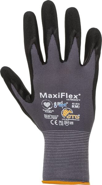 Darbo pirštinės ATG MaxiFlex Ultimate AD-APT, juodos ir pilkos, nailono ir spandekso, 25 cm, dydis 11/2XL, HS3487411