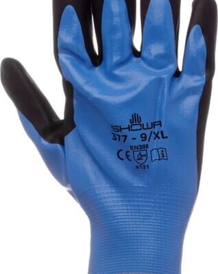 Darbo pirštinės Showa Foam Grip, mėlynos ir juodos, nailono ir poliesterio, 25,5 cm, dydis 9/L, HS37710