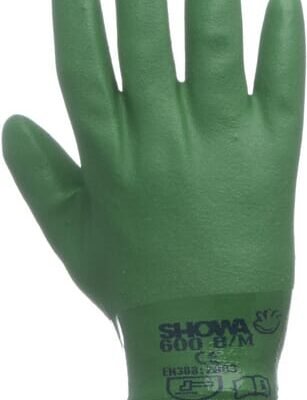 Medvilninės darbo pirštinės Showa 600, žalios, 24 cm, dydis 10/XL, HS60010