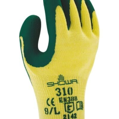 Medvilninės darbo pirštinės Showa Grip 310, geltonos ir žalios, 25 cm, dydis 10/XL, HS7573