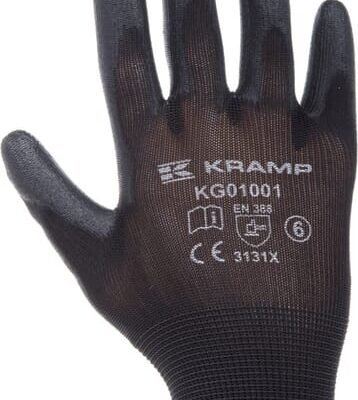 Darbo pirštinės Kramp 1.001, juodos, dydis 9/L, KG0100109