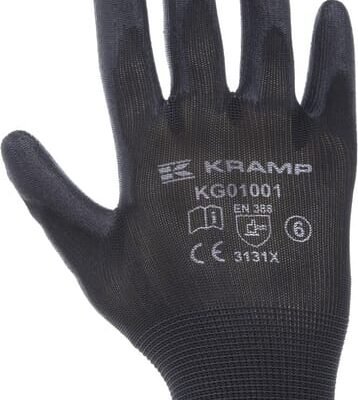 Darbinės pirštinės Protect by Kramp, juodos, nailono ir poliesterio, 120 vnt., dydis 9/L, KG0100109P120