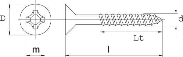 Medsraigtis 3x30mm PZ1, įleidžiama galvutė, Kramp SPS330P200 - Image 2