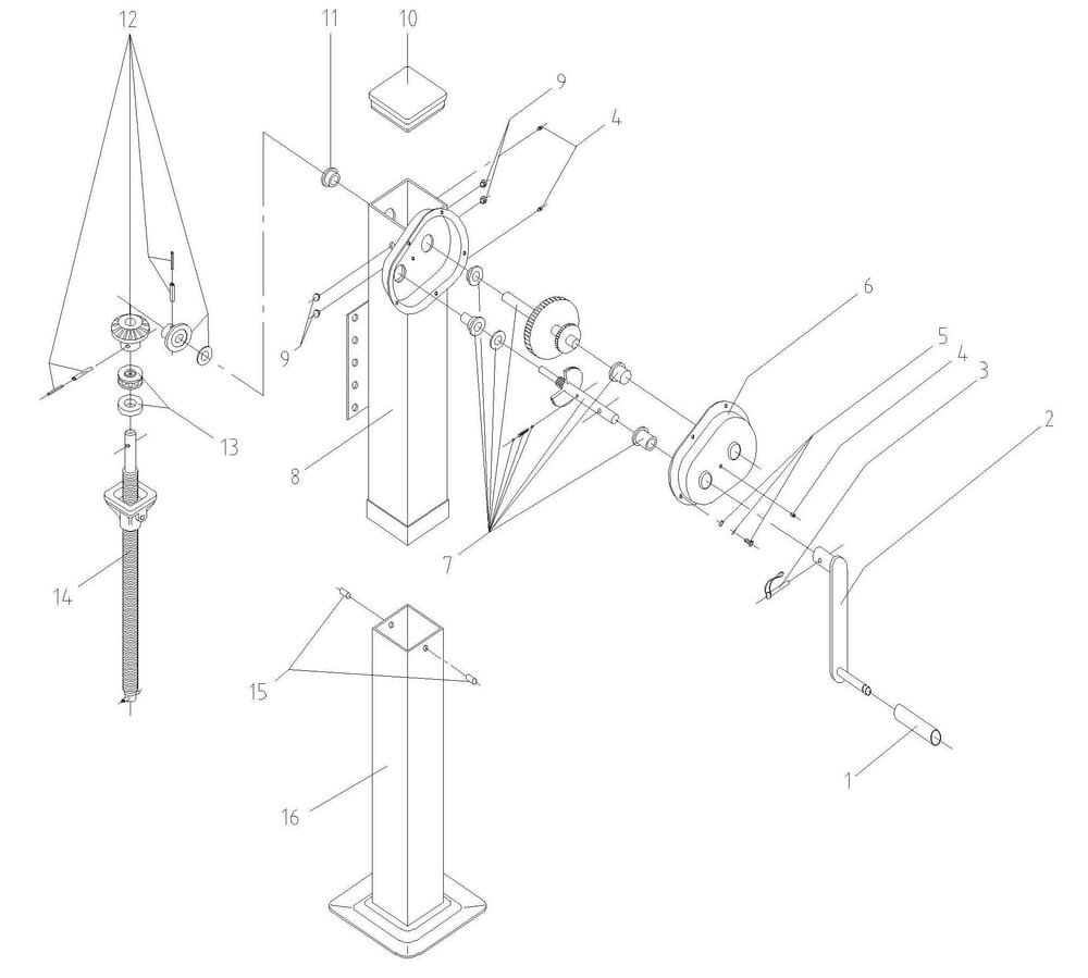 Atraminės kojos šoninė rankena 110x960mm 2 greičių su reduktoriumi STRKRA1100FL - Image 3