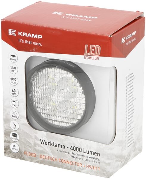 Work žibintas LED, 40W, 4000lm, round, white, 10/30V, AMP kištukas, 4 LED's, 360 degrees, Kramp LA10551 - Image 10