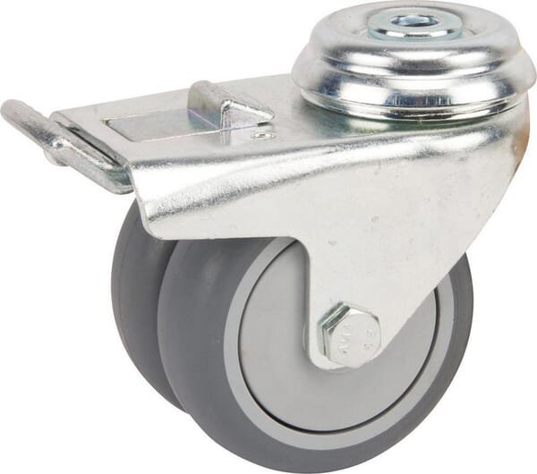 Pasukamas ratukas, guminis ratas: diametras 75x25mm, su stabdžiu, su viena varžto skyle, apkrova: 100kg, Tente – 2977PJP075P3010 - Image 2