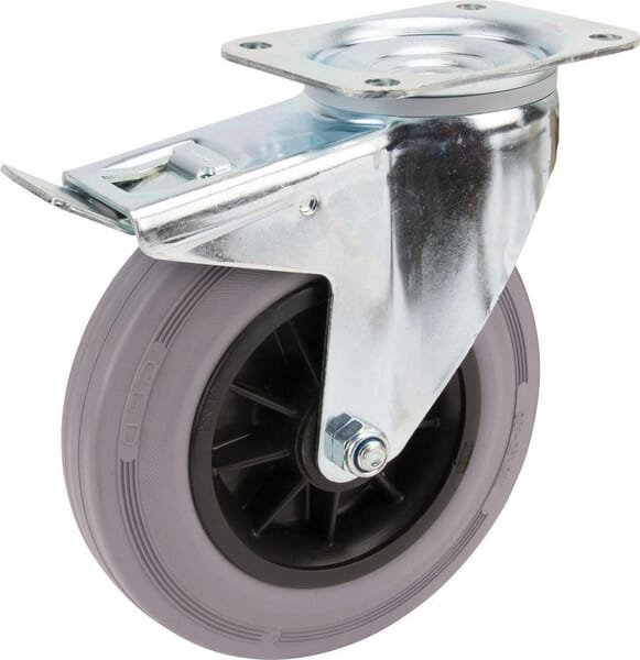 Pasukamas ratukas, Tente, guminis ratas, Ø 200x50 mm, plokštė 137x105mm, apkrova 205 kg – 3477PIR200P63 - Image 5