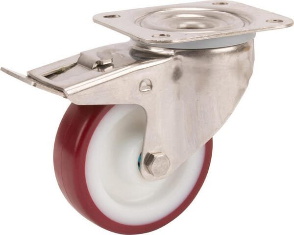 Pasukamas ratukas su stabdžiu, poliuretaninis, 80x32 mm, nerūdijantis plienas, plokštės tvirtinimas: 105x85 mm, apkrova 100 kg, Tente – 8477UAD080P62 - Image 4